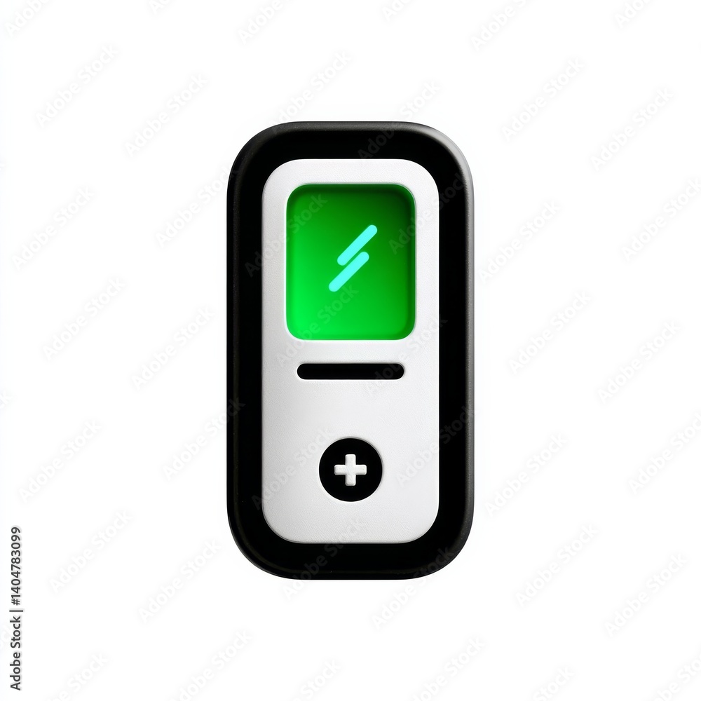 Poster portable power meter with green display and plus button - digital device for electrical measurement