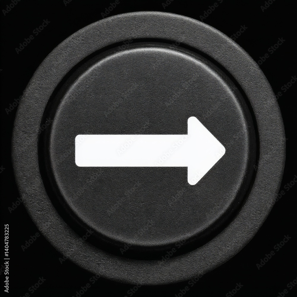 Poster Rightward Direction: A Black Button with a White Arrow Indicating Movement to the Right Side on a Dark Background.