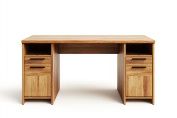 Modern Wooden Desk: Simple Oak Design with Two Drawers