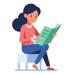 woman-reading-newspaper-in-a-flat-design-vector image on white background