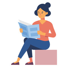 woman-reading-newspaper-in-a-flat-design-vector image on white background