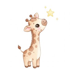 Cartoon giraffe baby character standing tall in a fun and cute wildlife illustration isolated on white background