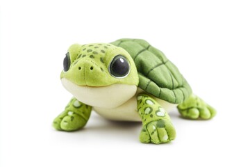 Fototapeta premium Cute Green Turtle Plush Toy on White Background