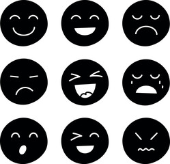 Set of smiles with emotions, hand drawn collection