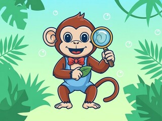 A vibrant vector illustration of a playful monkey mascot with big, expressive eyes and a wide grin.