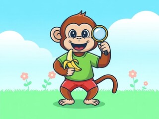 A vibrant vector illustration of a playful monkey mascot with big, expressive eyes and a wide grin.