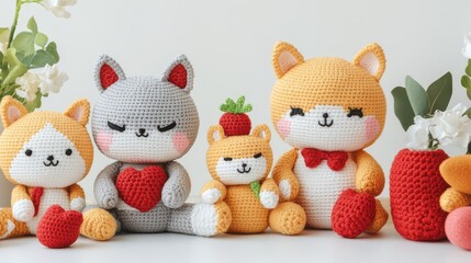 Cute Crochet Animals with Various Colors and Expressions in a Bright and Cheerful Setting