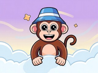 A vibrant vector illustration of a playful monkey mascot with big, expressive eyes and a wide grin.