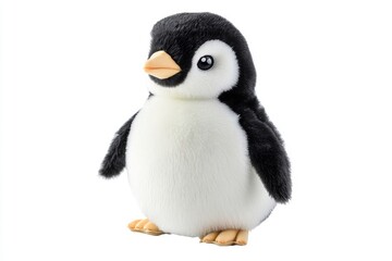 Fototapeta premium Plush Penguin Toy Standing on White Background