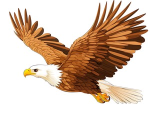Eagle in flight, white background