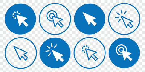 Mouse pointer set. Computer mouse click cursor. Arrow cursor icon. Press, touch and tap with finger sign. Vector illustration.
