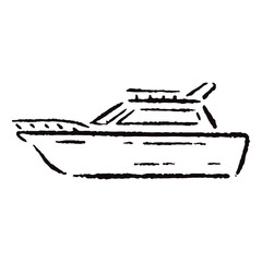 手描きの船のイラスト_白黒