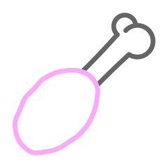 Chicken Drumstick Vector Line Lt Pink Grey Icon Design