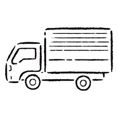 手描きの中型トラックのイラスト_白黒