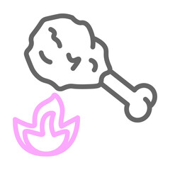 Fried Chicken Vector Line Lt Pink Grey Icon Design