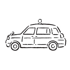 手描きのジャパンタクシーのイラスト_白黒