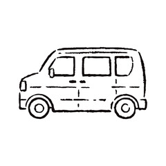 手描きの郵便車のイラスト_白黒