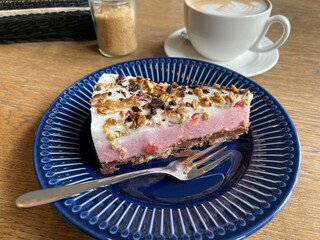 Tasty cake on a table in a cafe