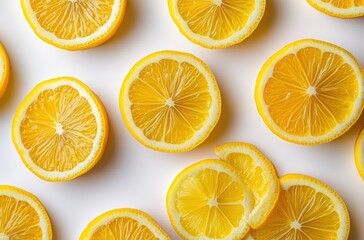 Freshly Cut Lemon Slices Displayed on a Light Background for Cooking, Healthy Living, and Refreshing Drink Concepts in Natural Light