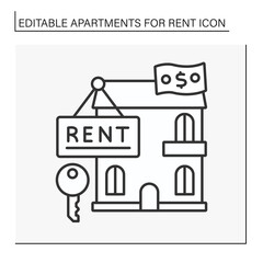 Rent line icon. Modern building for office, house or shop. Fixed amount of money. Business.Apartment for rent concept. Isolated vector illustration. Editable stroke