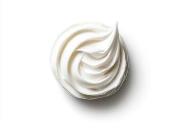 Whipped Cream Swirl on White Background Overhead View