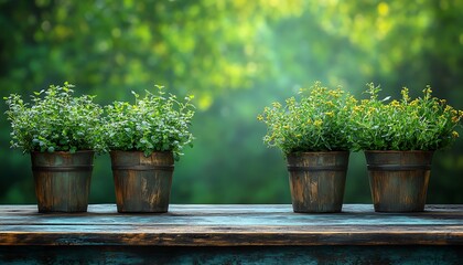 Herbs on Table, Outdoor Setting