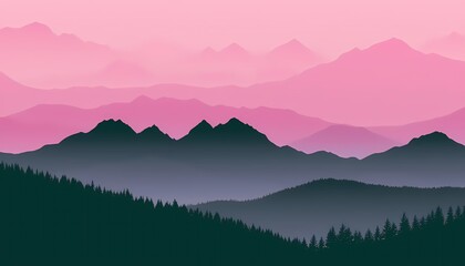 Fototapeta premium Serene mountain landscape with pink hues at sunset 