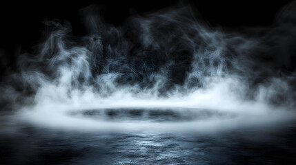 Smoke black ground fog cloud floor mist background steam dust dark white horror overlay. Ground smoke haze night black water atmosphere 3d magic