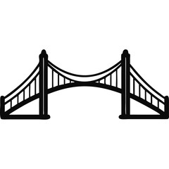 Simple black and white illustration of a suspension bridge.