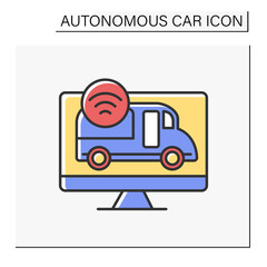 Control color icon. Car controlled by gestures. Stop sign. Autonomous car concept. Isolated vector illustration