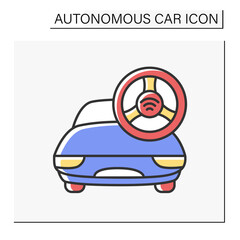 Wireless control color icon. Autopilot. Wireless steering wheel control. Autonomous car concept. Isolated vector illustration