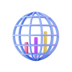 Obraz premium A 3D globe structure featuring colorful vertical bars representing data visualization and analytics.
