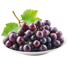 Fototapeta premium Fresh grapes displayed in a white plate against a clean background for culinary use and healthy snacking, Grapes in the plateisolated on white background