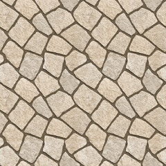 SEAMLESS PATTERN OF STONE PAVING made with stone blocks of irregular shape, called opus incertum, in a pedestrian zone - Concept useful for renderings applications
