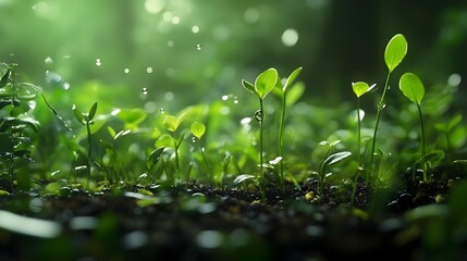 Close-Up of Seedlings with Young Green Leaves in Moist Soil, Generative AI