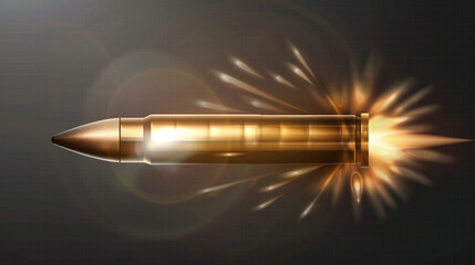Streaking Through Darkness: A High-Velocity Bullet Pierces the Stillness, Leaving a Trail of Fiery Sparks and a Muted Golden Glint Against a Deep, Shadowed Backdrop, Symbolizing Force and Impact.