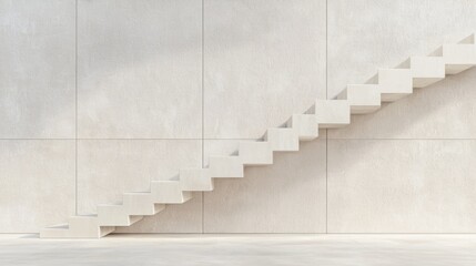 A white staircase ascending against a light beige wall.