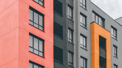 Naklejka premium A modern building with a pink and orange facade.