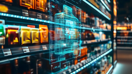 Obraz premium product image projected as a transparent hologram above a real-world table, showcasing the AR experience in retail 