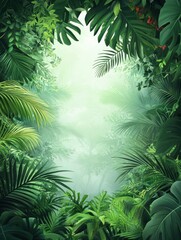 Obraz premium Lush Tropical Jungle Vista: Serene Mist-Shrouded Path