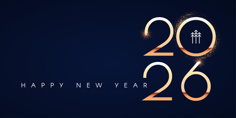 Happy new 2026 year Elegant gold text with light. Minimal text template