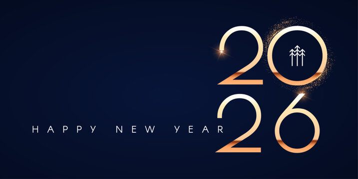 Happy new 2026 year Elegant gold text with light. Minimal text template