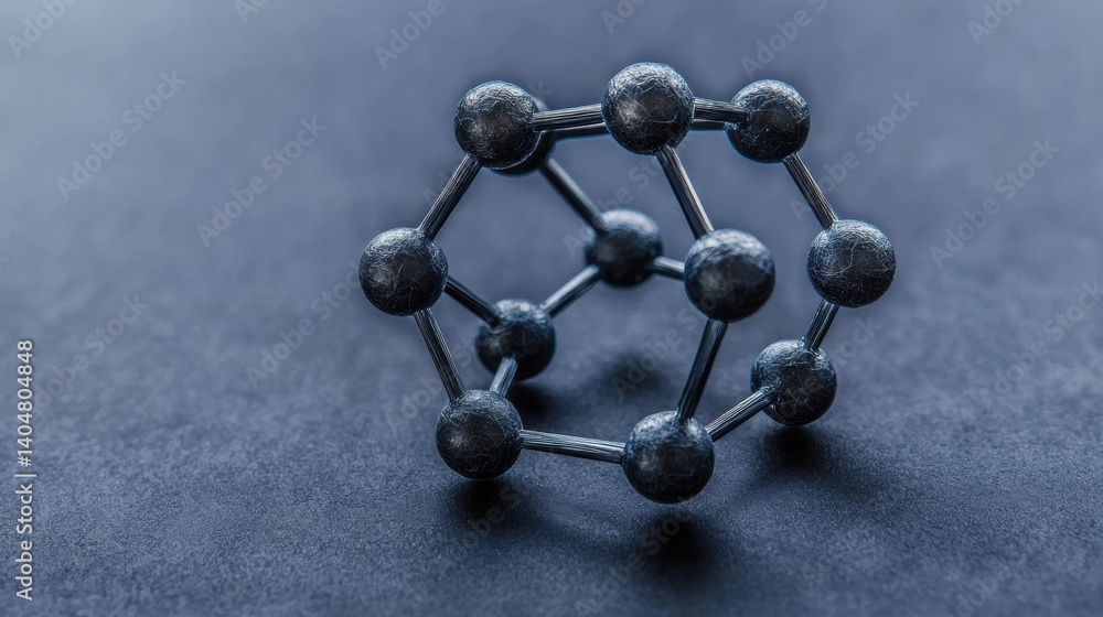 Poster a 3d model of a molecule composed of spheres connected by lines.