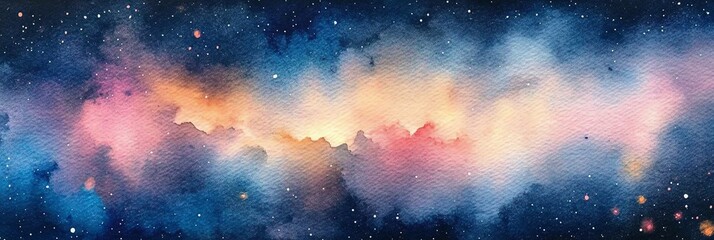 Fototapeta premium Ethereal abstract watercolor galaxy with soft blues and pinks, dreamy bleeding pigments. Perfect for whimsical designs, cosmic art, and creative backgrounds. Mystical and surreal