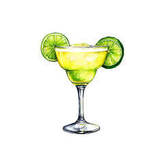 Fototapeta premium Refreshing Lime Margarita Cocktail in a Glass with Lime Wedges