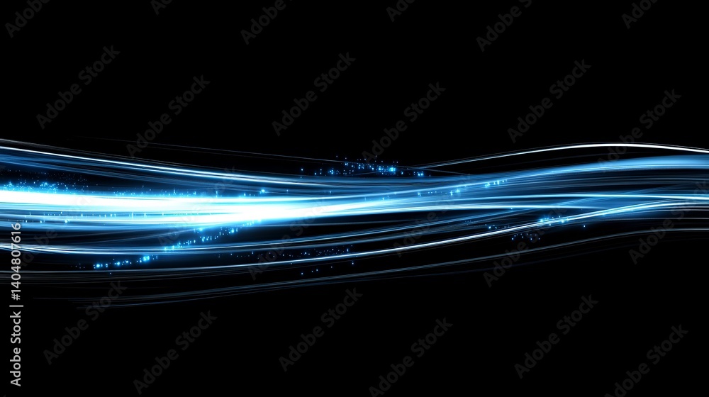 Aufkleber abstract blue light trails on black background for technology and science concepts design use case