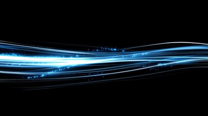 Abstract blue light trails on black background for technology and science concepts design use case