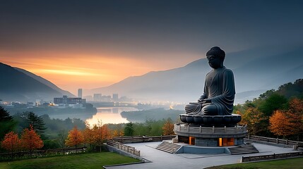 Buddha Statue Sunrise Landscape