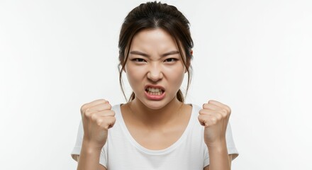 Fototapeta premium Intense portrayal of a young woman expressing fierce resolve and determination
