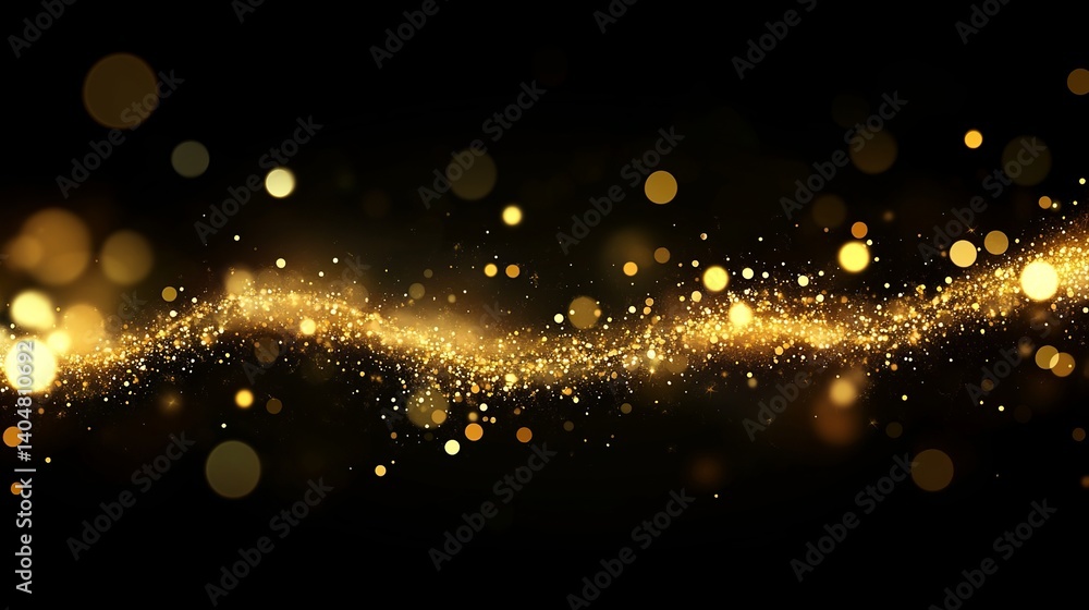 Poster golden glitter sparkles on black background abstract bokeh light effect luxury and elegant design ef